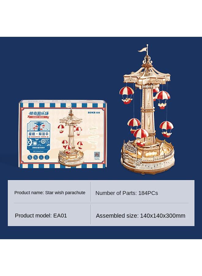 Bluejw If The Guest Star Is Willing To Parachute Amusement Park Model Three-dimensional Puzzle Wooden Hand Assembled Diy Wooden Girl Gift - Image 1