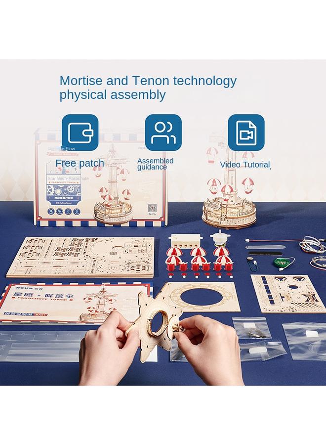 Bluejw If The Guest Star Is Willing To Parachute Amusement Park Model Three-dimensional Puzzle Wooden Hand Assembled Diy Wooden Girl Gift - Image 3