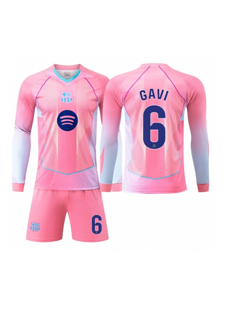 Barcelona 25‑26 Barcelona Soccer Jersey Set #6 Gavi Long Sleeve Jersey with Shorts Multiple Sizes for Fans - Image 1