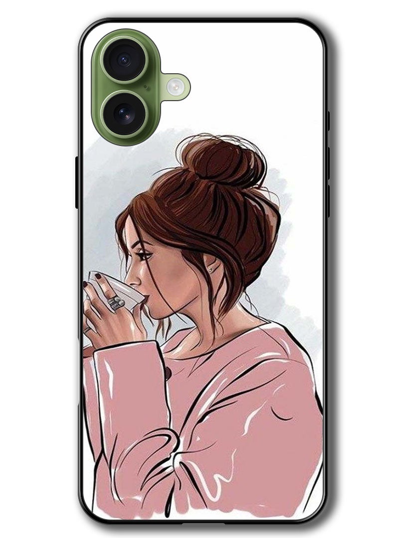 Theodor Case Compatible with Apple iPhone 17 6.3 Inch Protection Shockproof Bumper Cover Girl Drinking Coffee 1 - Image 1