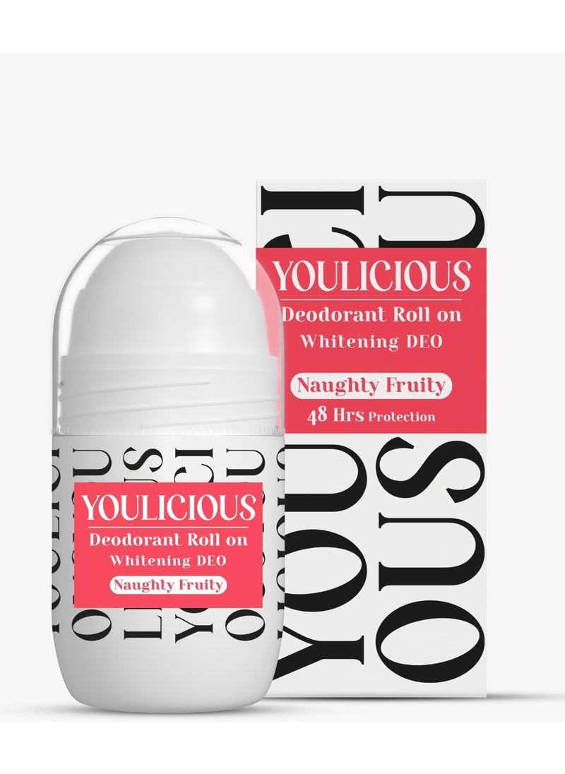 Deodorant Roll-On (Naughty Fruity) – 50 ML - Lactic acid - Licorice root - Alpha arbutin - Alum rock-Aloe vera - Whitening & Unifying Skin Tone - 48 hours Protection - for sensitive skin