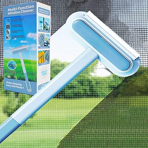 Epsilon Epsilon Window Screen Cleaning Brush Window Cleaner Brush and Squeegee Mini Window Mesh Screen Cleaner Professional Window Squeegee Cleaning Tool Household Small Window Brush with Handle Blue - Image 2