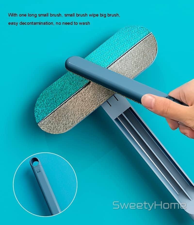 Epsilon Epsilon Window Screen Cleaning Brush Window Cleaner Brush and Squeegee Mini Window Mesh Screen Cleaner Professional Window Squeegee Cleaning Tool Household Small Window Brush with Handle Blue - Image 3