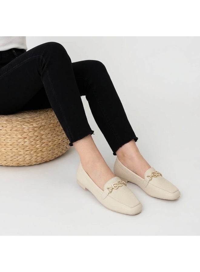 لايف ستيلاش  حذاء باليرينا مسطح من الجلد مربع BN-515 - بيج - Image 1