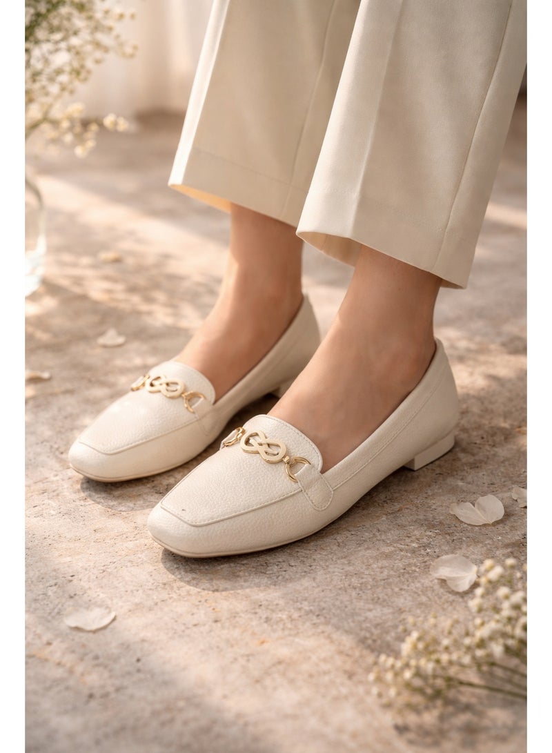 لايف ستيلاش  حذاء باليرينا مسطح من الجلد مربع BN-515 - بيج - Image 1