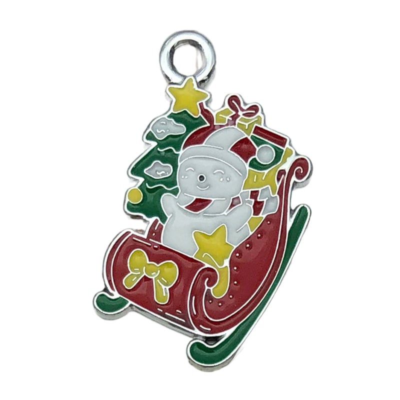 White K Oil Drop Alloy Santa Christmas Tree DIY Earring Pendants Snowmobile 22x14mm-1.3g-19668