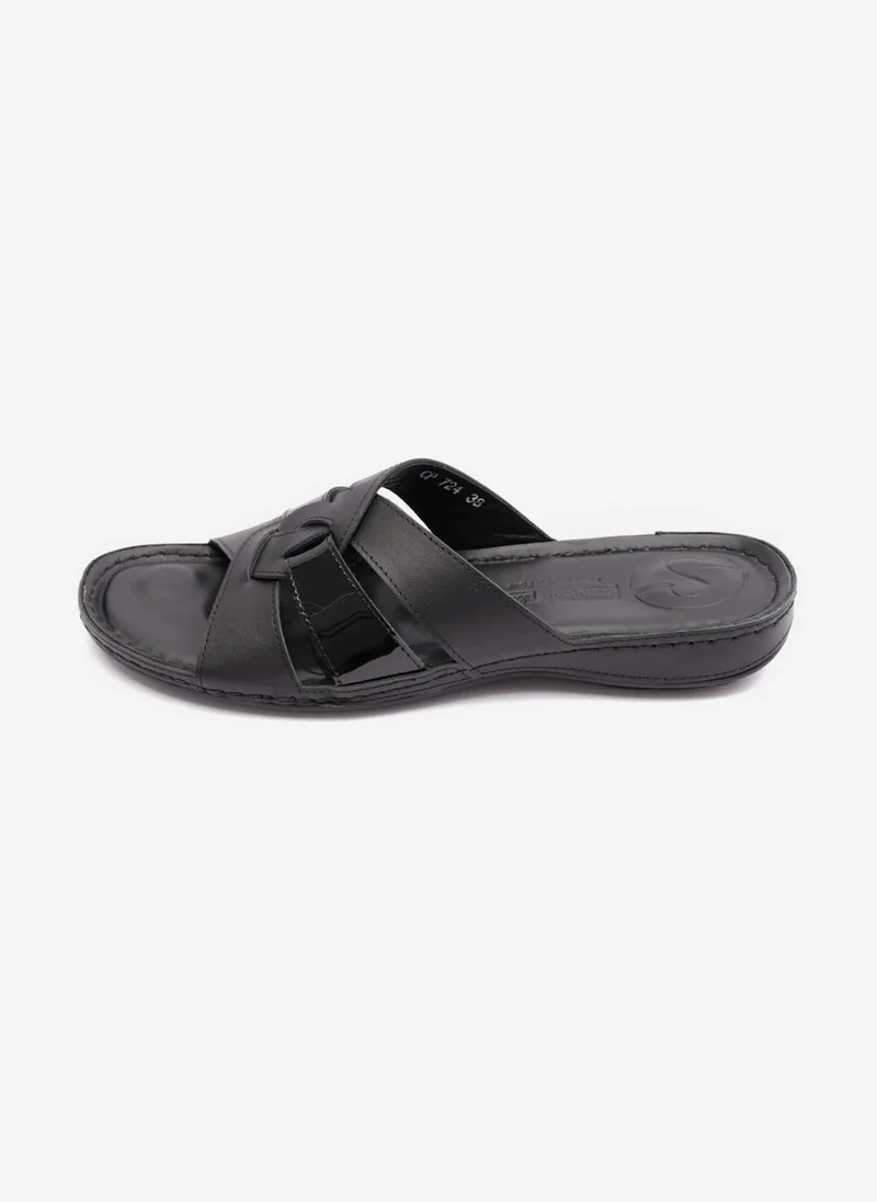 Comfort Plus SOFT NAPPA FLAT COMFORT PLUS LADIES SANDALS BLACK