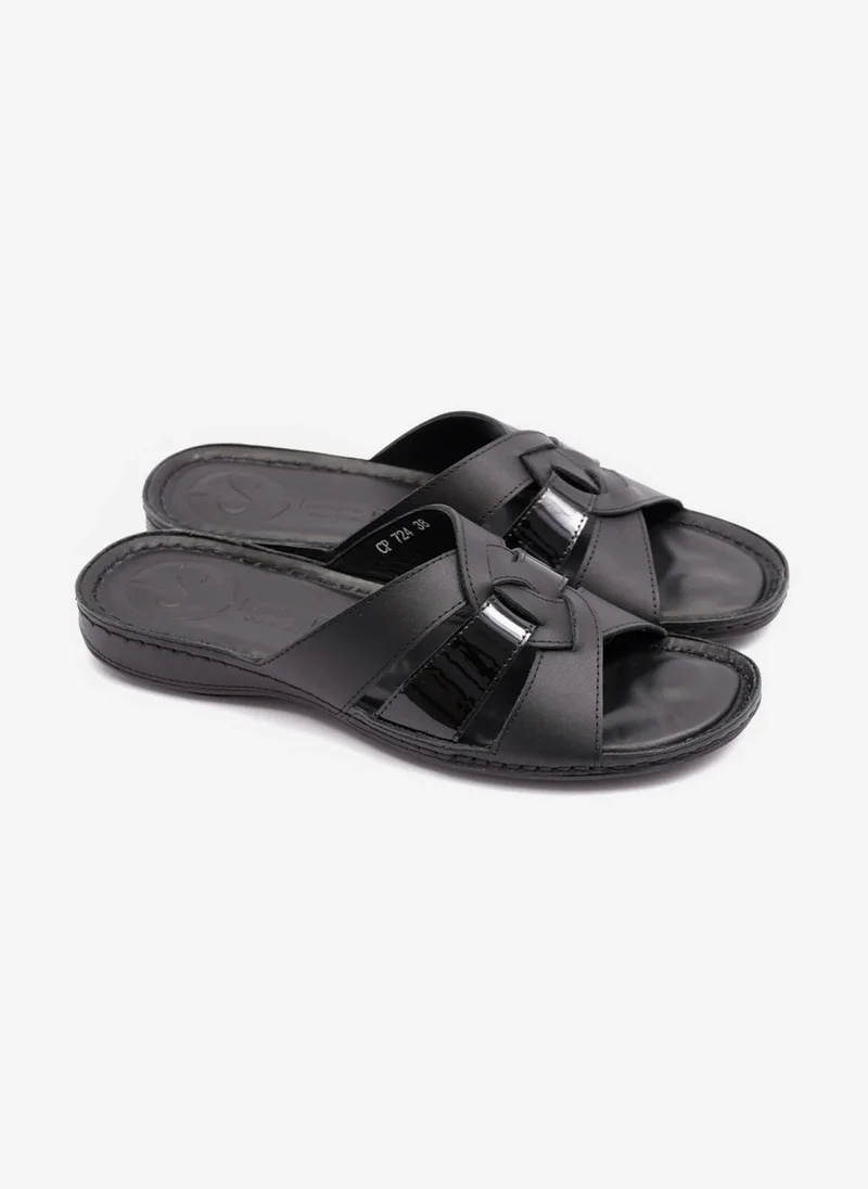 Comfort Plus SOFT NAPPA FLAT COMFORT PLUS LADIES SANDALS BLACK