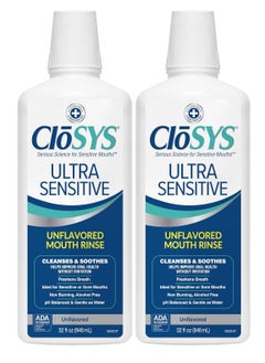 CloSYS CloSYS Ultra Sensitive Mouthwash, Unflavored Alcohol Free, Dye Free, pH Balanced, Helps Soothe Entire Mouth – 32 Oz (Pack of 2)  - Image 1