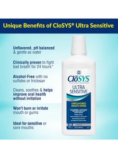 CloSYS CloSYS Ultra Sensitive Mouthwash, Unflavored Alcohol Free, Dye Free, pH Balanced, Helps Soothe Entire Mouth – 32 Oz (Pack of 2)  - Image 2