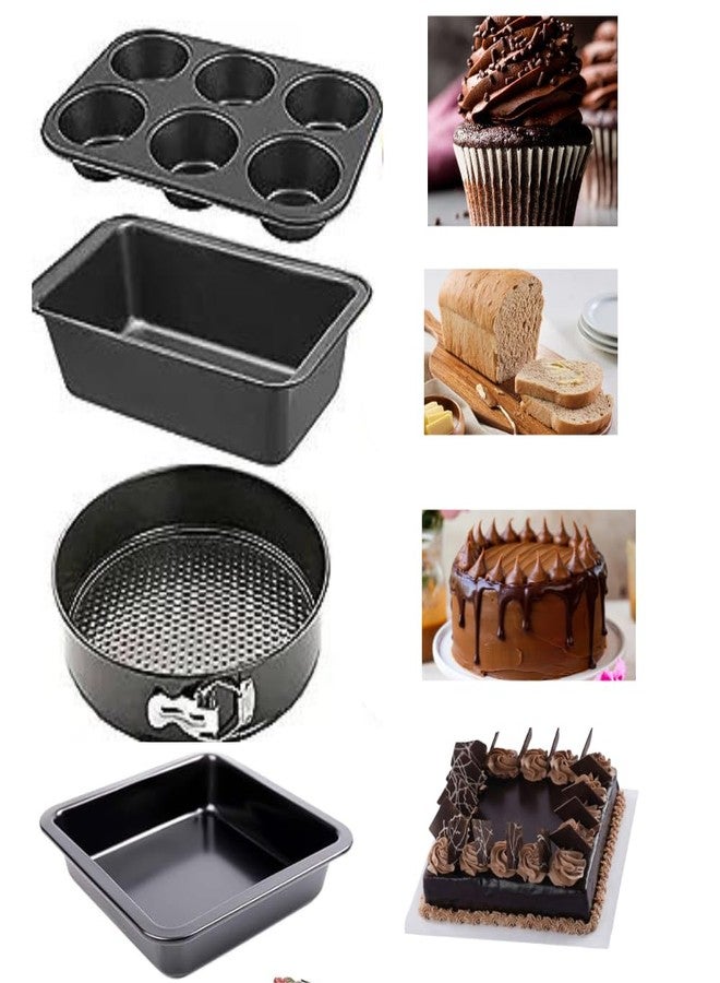 TrendyTrolley Cake Baking Combo - Muffin Cupcake Tray | Bread Loaf Tin | Round Cake Mould | Sqaure Cake Mould for Microwave Oven OTG (4 Pc) - Image 1