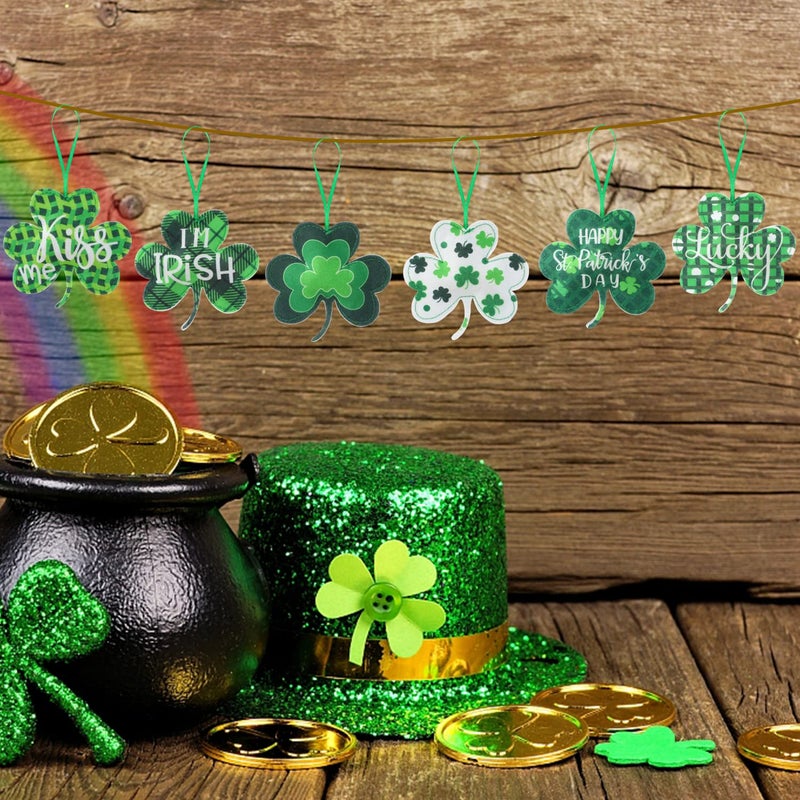 CCINEE 18Pcs St Patrick's Day Shamrocks Ornamentsï¼ŒFelt Good Luck Clover Hanging Ornament Decoration Green 3D Large Fabric Shamrock Ornaments for Tree Baubles Table Shelf Festival Home Party Supply - Image 5