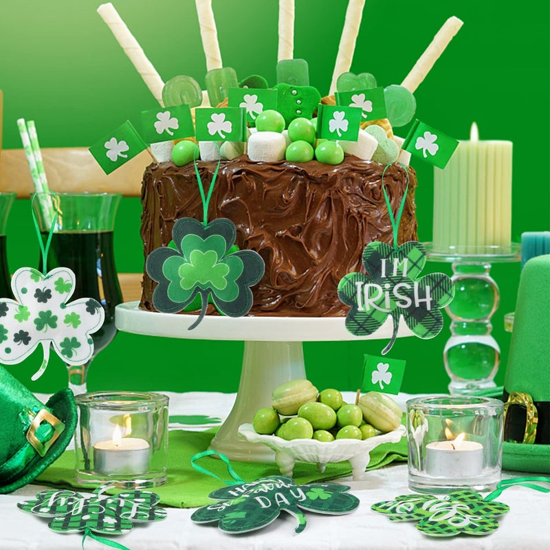 CCINEE 18Pcs St Patrick's Day Shamrocks Ornamentsï¼ŒFelt Good Luck Clover Hanging Ornament Decoration Green 3D Large Fabric Shamrock Ornaments for Tree Baubles Table Shelf Festival Home Party Supply - Image 4