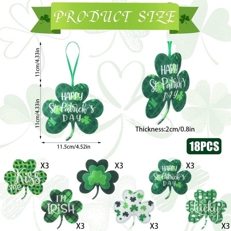 CCINEE 18Pcs St Patrick's Day Shamrocks Ornamentsï¼ŒFelt Good Luck Clover Hanging Ornament Decoration Green 3D Large Fabric Shamrock Ornaments for Tree Baubles Table Shelf Festival Home Party Supply - Image 2