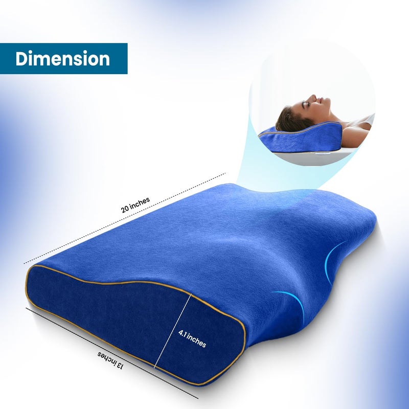 Sleepsia وسادة Sleepsia المخصصة لدعم العمود الفقري العنقي مع مادة الجل لتخفيف آلام ا��رقبة والكتفين | توفر دعمًا إضافيًا للرقبة | وسادة طبية مزودة بغطاء قابل للتنفس | لون أزرق فاخر - Image 2