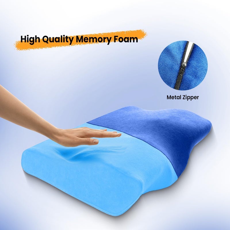 Sleepsia وسادة Sleepsia المخصصة لدعم العمود الفقري العنقي مع مادة الجل لتخفيف آلام ا��رقبة والكتفين | توفر دعمًا إضافيًا للرقبة | وسادة طبية مزودة بغطاء قابل للتنفس | لون أزرق فاخر - Image 3