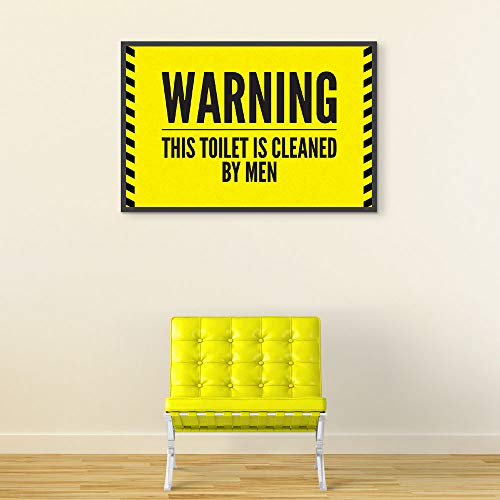 Inephos Warning Toilet Cleaned by Men Funny Poster Laminated Print Framed (Multicolour, Size: 8 inch X 12 inch ) - Image 1