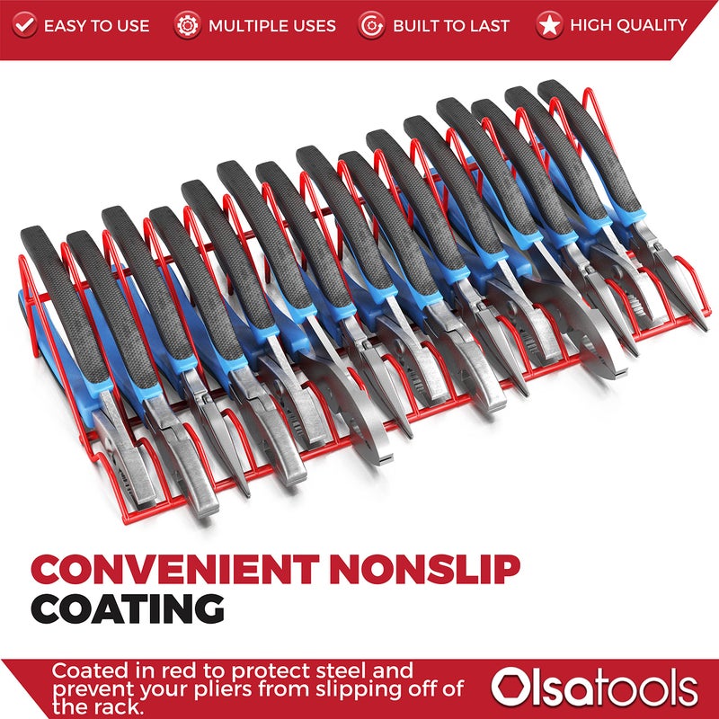 Olsa Tools Plier Rack - Red Organizer for Tool Box Drawer Storage - Compact Holder Fits 16 Pliers - Professional Grade Build for Professional Use - Part 1017 - Image 3