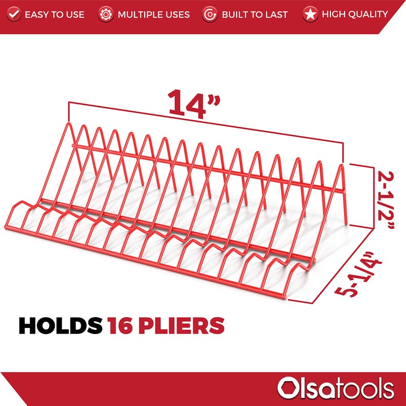 Olsa Tools Plier Rack - Red Organizer for Tool Box Drawer Storage - Compact Holder Fits 16 Pliers - Professional Grade Build for Professional Use - Part 1017 - Image 5