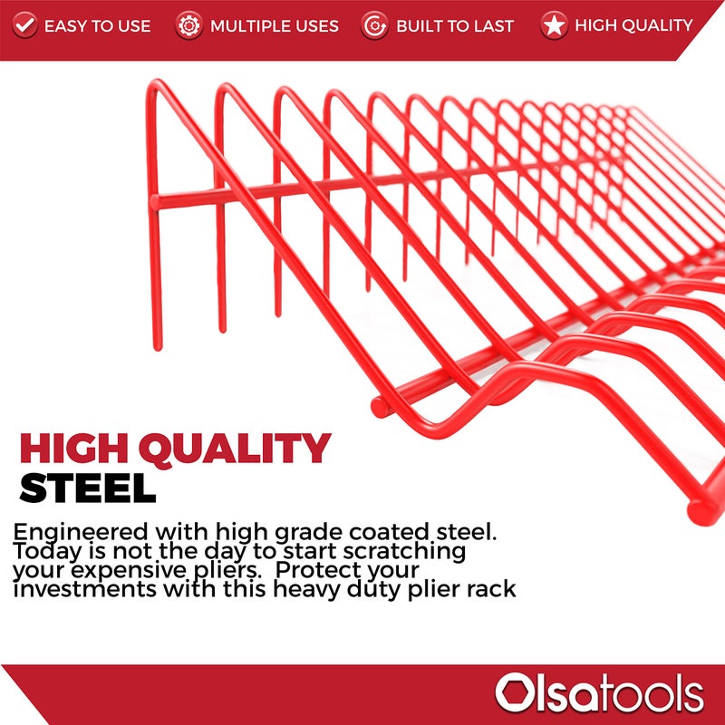 Olsa Tools Plier Rack - Red Organizer for Tool Box Drawer Storage - Compact Holder Fits 16 Pliers - Professional Grade Build for Professional Use - Part 1017 - Image 2