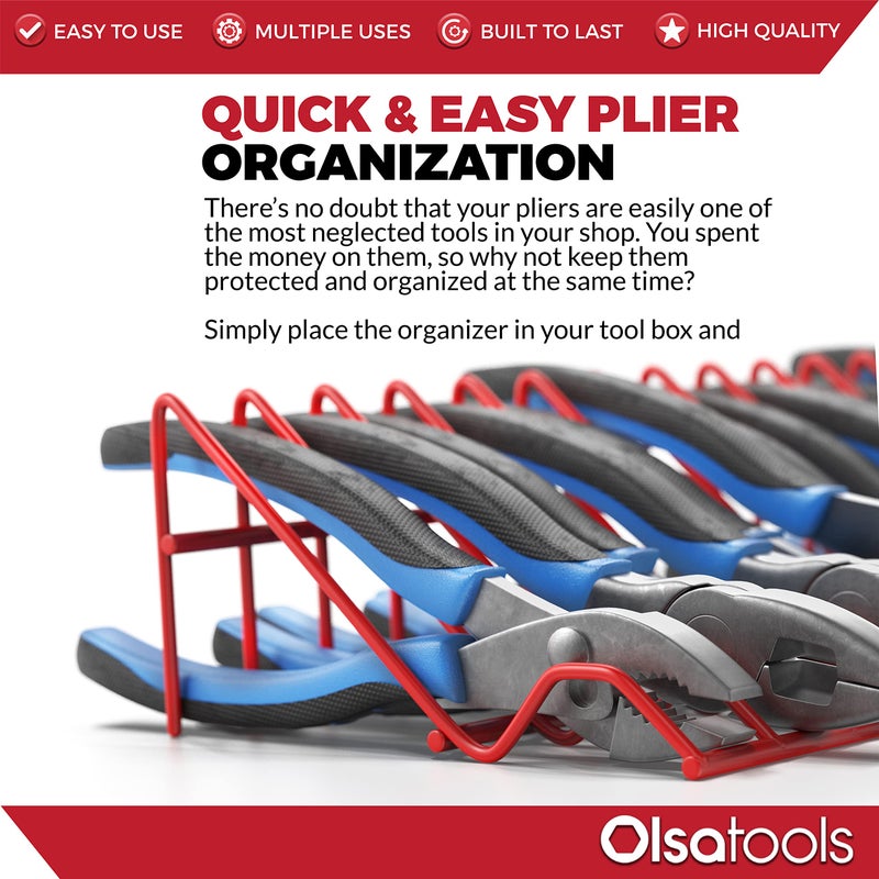 Olsa Tools Plier Rack - Red Organizer for Tool Box Drawer Storage - Compact Holder Fits 16 Pliers - Professional Grade Build for Professional Use - Part 1017 - Image 4