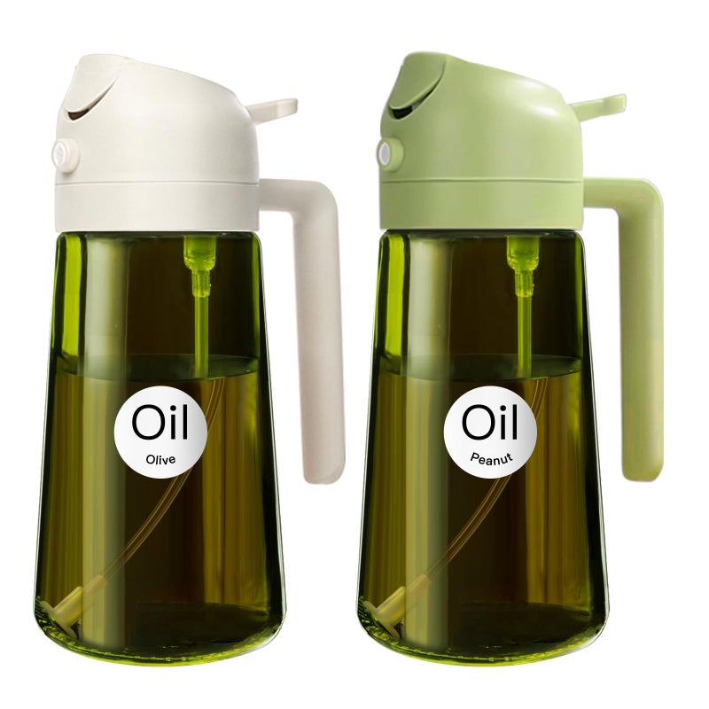 ‎YARRAMATE YARRAMATE 2PCS 16oz470ml Oil Sprayer for Cooking with Stickers FoodGrade 2 in 1 Olive Oil Dispenser Bottle for Kitchen Premium Dark Green Glass Oil Bottle for Air Fryer BBQ White Green - Image 2