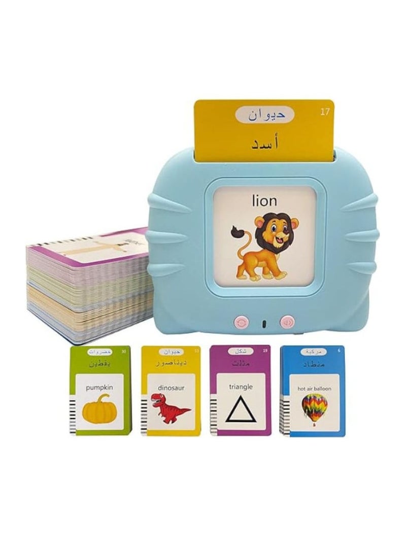 Audible Flash Cards Machine for Toddlers Ages 1-6 Boys and Girls, Educational Toy for Kids Listening and Learning to Read and Write, Flash Card Machine with 112 Pieces Double-Sided Cards, Arabic and English, Blue Reader - Image 3