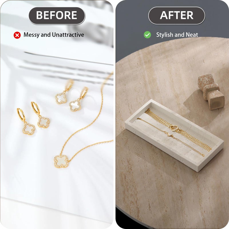 Haocoott Jewelry Tray Bathtub, Resin Stone Look Decorative Perfume Tray, Bathroom Marble Vanity Organizer Plate Holder for Ring Soap Towel Small Things on Kitchen Sink Countertop (Off White, Small) - Image 3