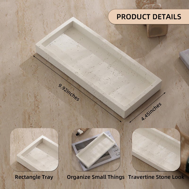 Haocoott Jewelry Tray Bathtub, Resin Stone Look Decorative Perfume Tray, Bathroom Marble Vanity Organizer Plate Holder for Ring Soap Towel Small Things on Kitchen Sink Countertop (Off White, Small) - Image 2