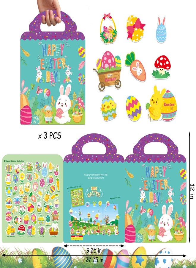 زاكفور 3 مجموعات من كتب ملصقات عيد الفصح القابلة لإعادة الاستخدام للأطفال الصغار، ملصقات نوافذ تعليمية، لعبة هدايا عيد ميلاد - Image 3