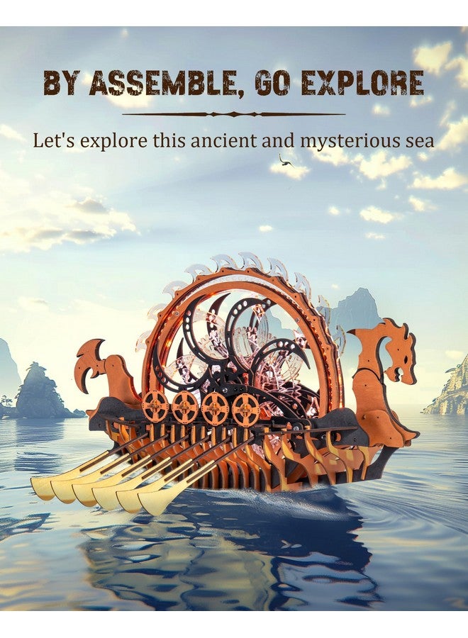 RoWood 3D Puzzles For Adults,Viking Dragon Ship Model Kit,18 Inch Diy Wooden 3D Puzzle,Assembly Time 3H,Awesome Gifts For Adults - Image 2