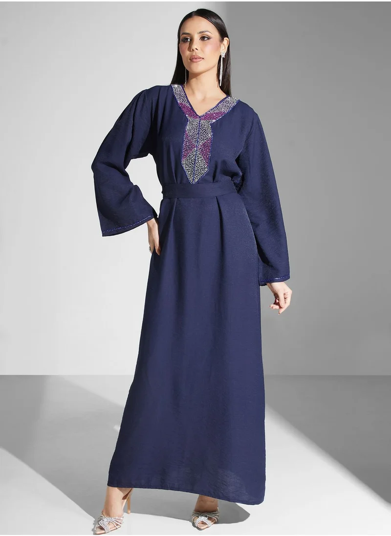 hayas closet Embellished Belted Jalabiya