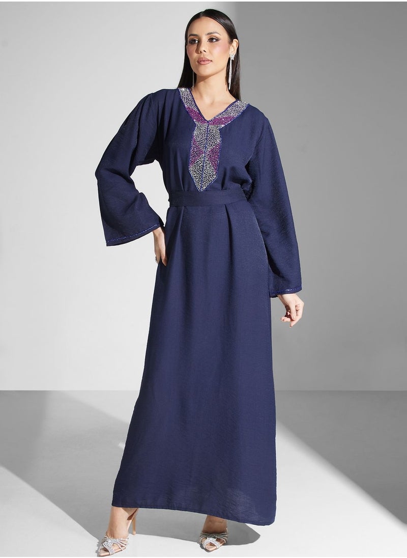 hayas closet - Embellished Belted Jalabiya - Image 1