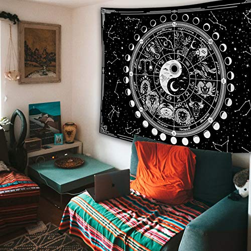 Kanuyee Twelve Constellation Tapestry,Black and White ，Sun and Moon ，Yin and Yang Tapestry Mystic Wall Hanging Tapestry for Home Decor (60"x80") - Image 2