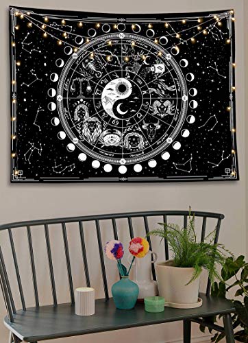 Kanuyee Twelve Constellation Tapestry,Black and White ，Sun and Moon ，Yin and Yang Tapestry Mystic Wall Hanging Tapestry for Home Decor (60"x80") - Image 3