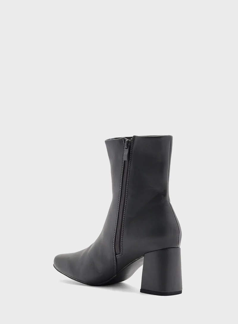Ginger Block Heel Croc Effect Boot