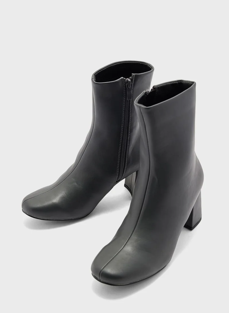Ginger Block Heel Croc Effect Boot