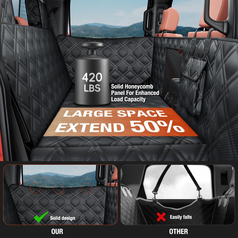 Surfcabin Truck Back Seat Extender for Dogs â€“ Waterproof Full Size Pickup Pet Seat Cover with Door Protection, Hard Bottom Holds 420 lbs Dog Hammock for F150, RAM 1500 & More - Image 4