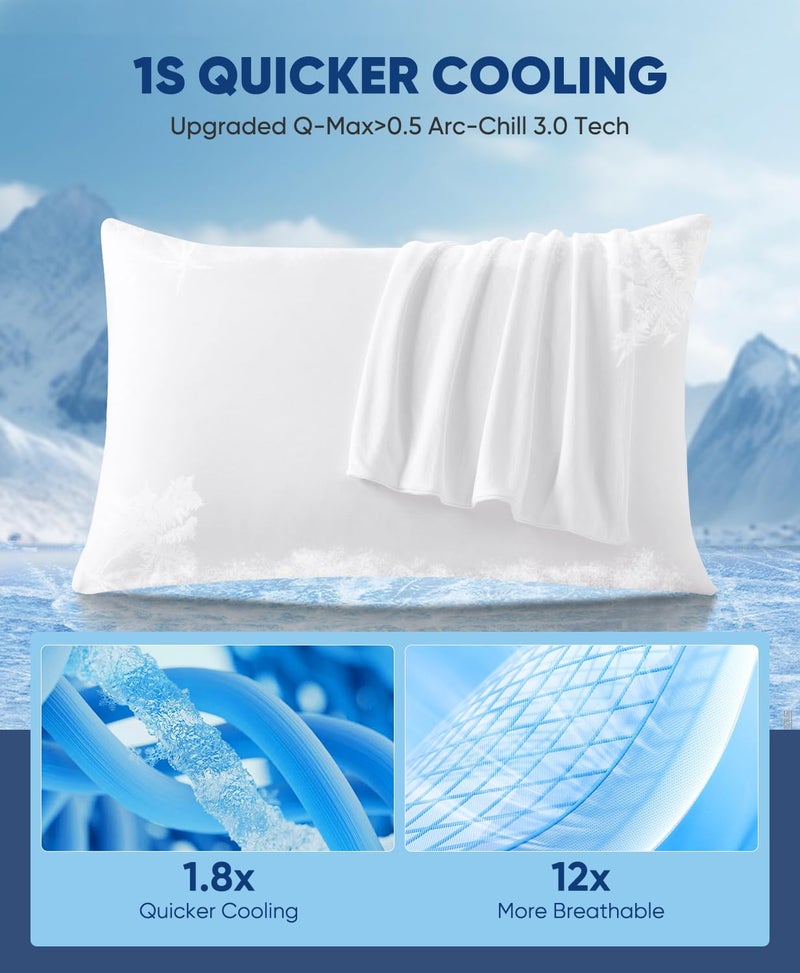 LUXEAR Cooling Pillow Cases, 2 Pack Cooling Pillow Cover with Japanese Q-Max 0.5 Arc-Chill Cooling Fiber, Breathable Soft, Cooling Eco-Friendly, Hidden Zipper Design, Standard Size(20x26 inches)-White - Image 2