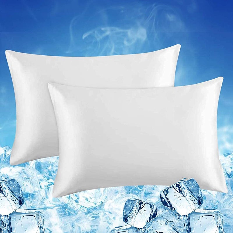 LUXEAR Cooling Pillow Cases, 2 Pack Cooling Pillow Cover with Japanese Q-Max 0.5 Arc-Chill Cooling Fiber, Breathable Soft, Cooling Eco-Friendly, Hidden Zipper Design, Standard Size(20x26 inches)-White - Image 1