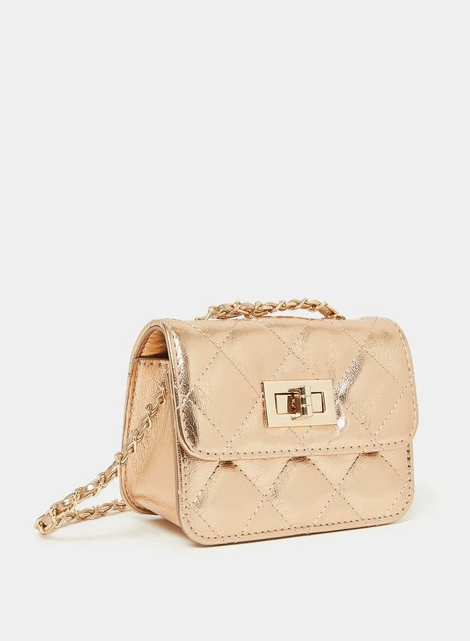 Styli Metallic Quilted Crossbody Bag with Chain Strap