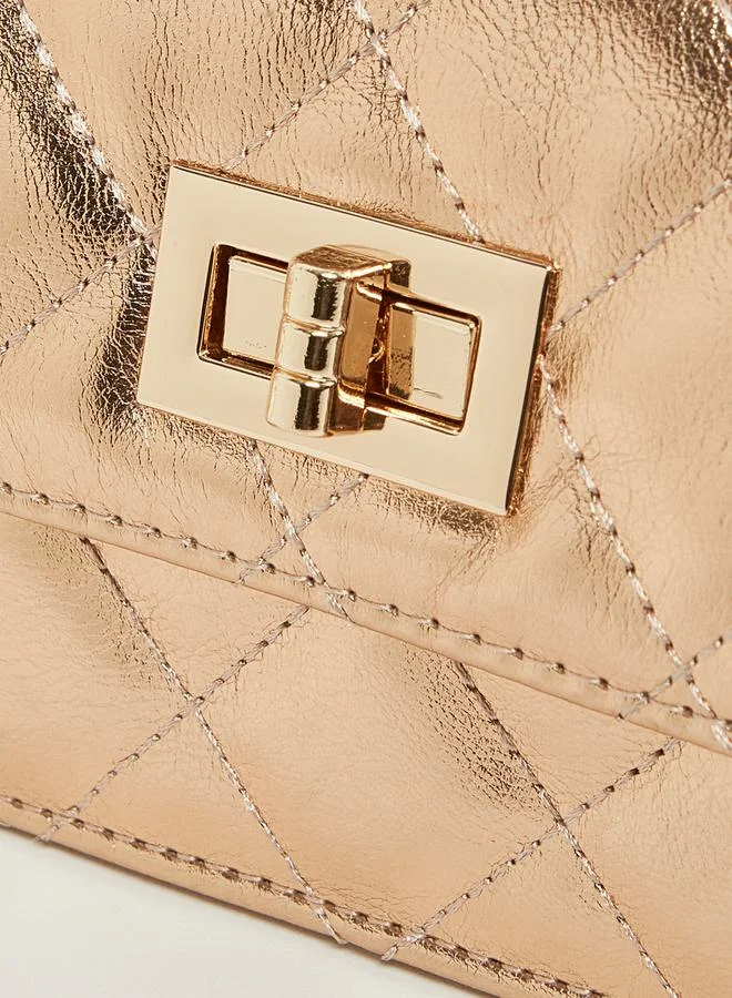 Styli Metallic Quilted Crossbody Bag with Chain Strap