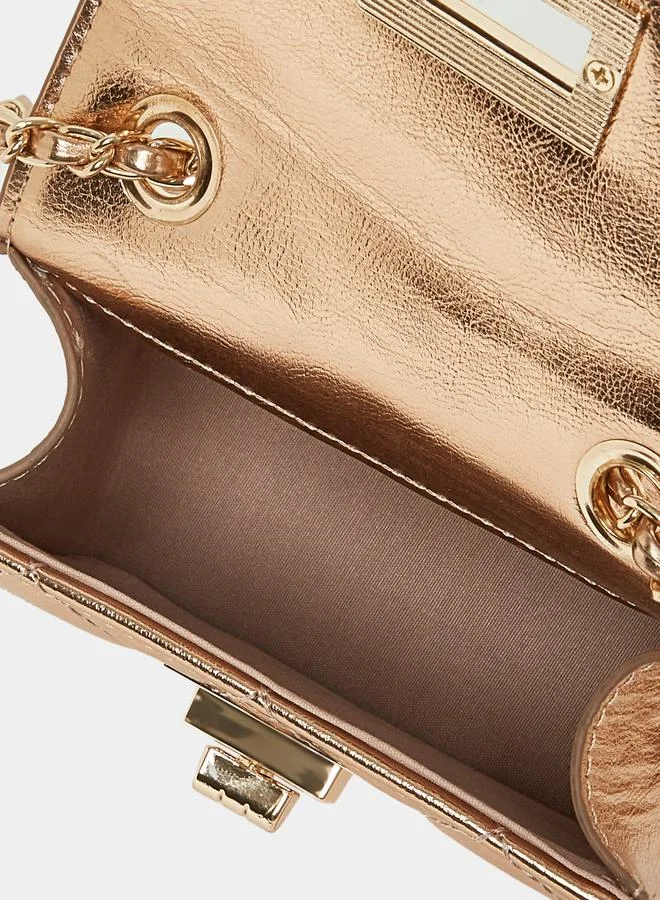 Styli Metallic Quilted Crossbody Bag with Chain Strap