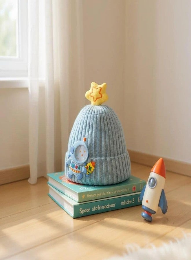 FAMWRAPZ Cozy Astronaut Knitted Baby Beanie - Soft Woolen Cap for Infants, Adorable Space-Themed Design, Perfect for Keeping Little Heads Warm Ideal Gift for Newborns Light Blue - Image 3