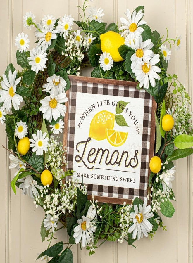 Craig Bachman Imports 10 Inch Lemon Sign Black and White Buffalo Plaid Kitchen Wall Art Summer Wreath Centerpiece Home Decor Supplies - Image 3