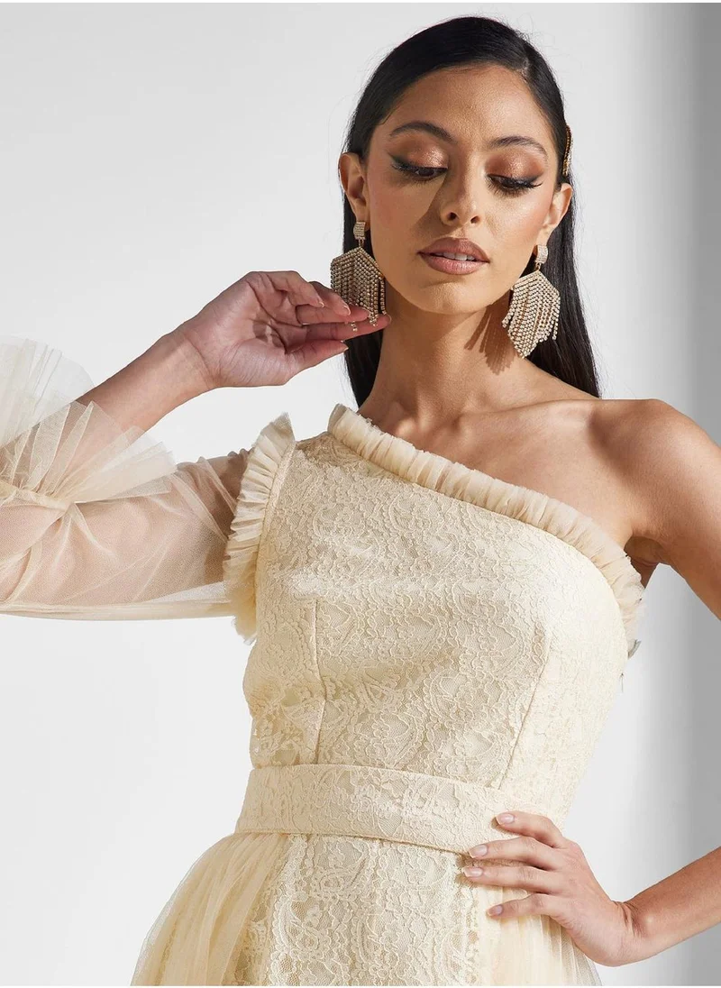 Amri One Shoulder Mesh Tiered Dress