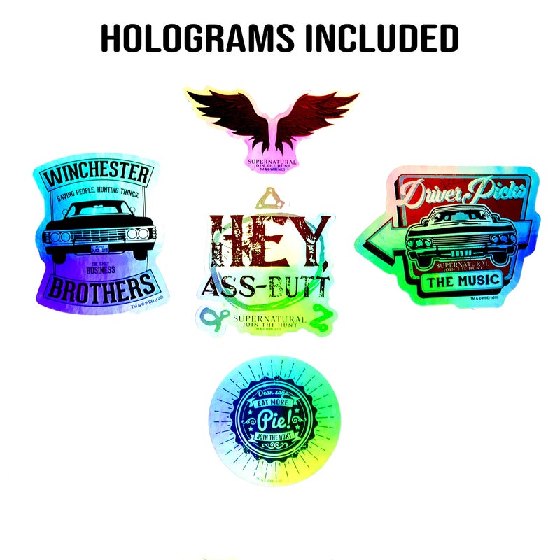 Conquest Journals Supernatural Winchester Brothers Vinyl Sticker Pack, 60 Unique Waterproof Decals, Featuring Sam, Dean, Castiel & Iconic Quotes, Includes 5 Holographic Stickers, Officially Licensed - Image 4