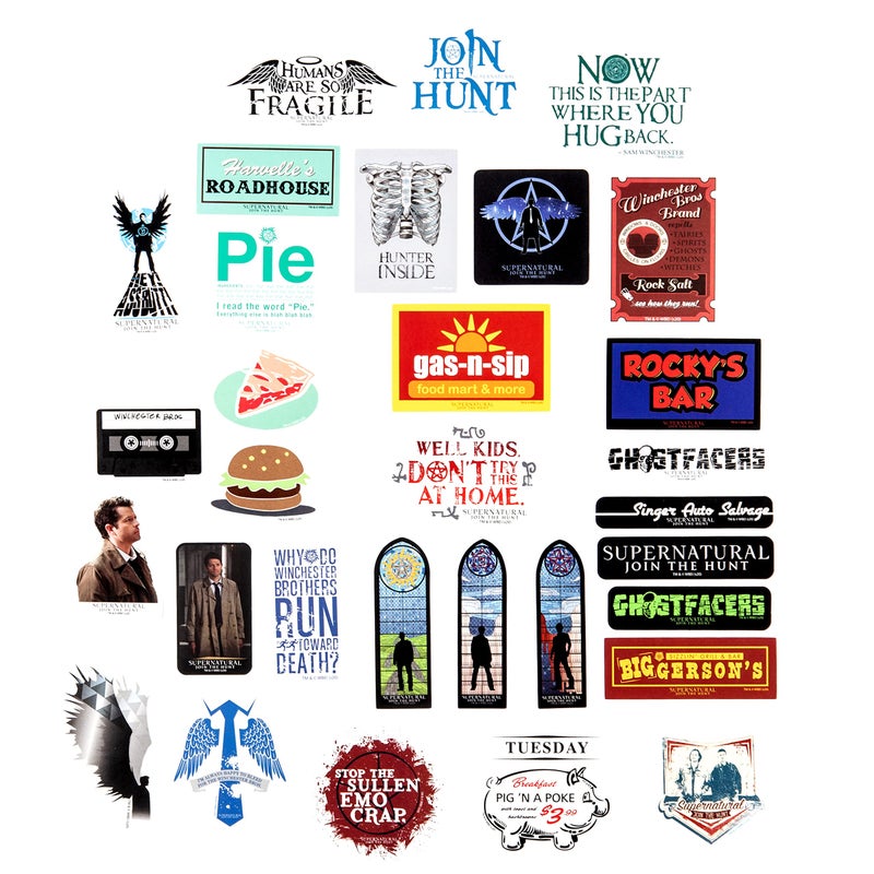 Conquest Journals Supernatural Winchester Brothers Vinyl Sticker Pack, 60 Unique Waterproof Decals, Featuring Sam, Dean, Castiel & Iconic Quotes, Includes 5 Holographic Stickers, Officially Licensed - Image 2