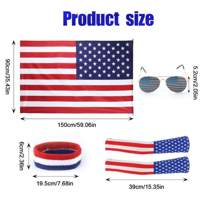 XIHIRCD 4th of July American Flag Costume Cape, American USA Sunglasses & USA Flag Headband & Sleeves for Women Men 4th of July Independence Day Accessories Fourth of July Outfit Halloween Party Supplies - Image 2