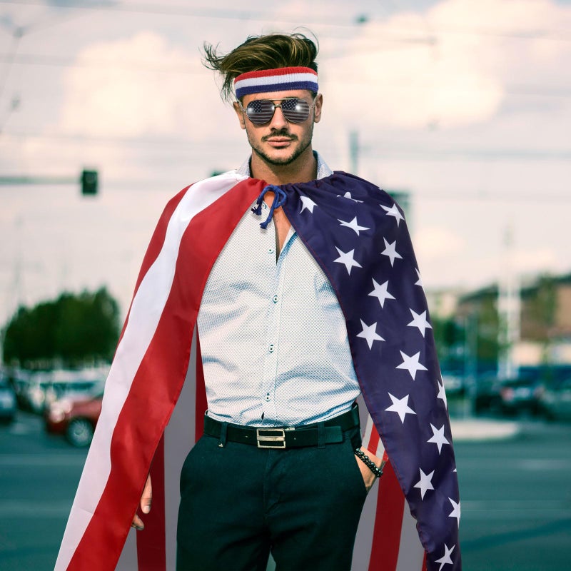 XIHIRCD 4th of July American Flag Costume Cape, American USA Sunglasses & USA Flag Headband & Sleeves for Women Men 4th of July Independence Day Accessories Fourth of July Outfit Halloween Party Supplies - Image 5